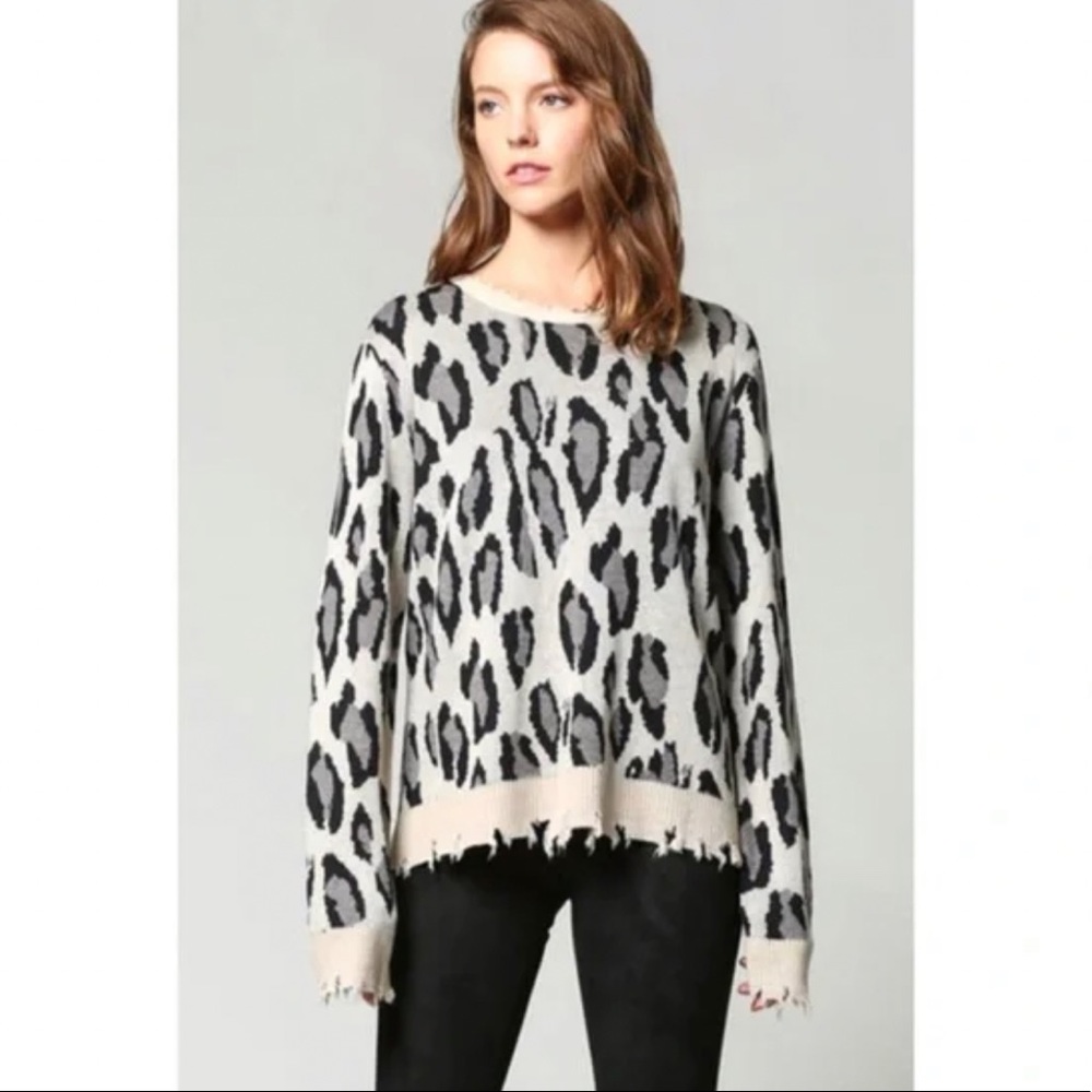 Fate Distressed Leopard Sweater